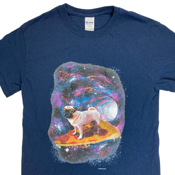 Pug Space Pizza Surfer Men's Small T-Shirt Goggles Galaxy Dog Lovers Tee Shirt - Picture 2 of 11